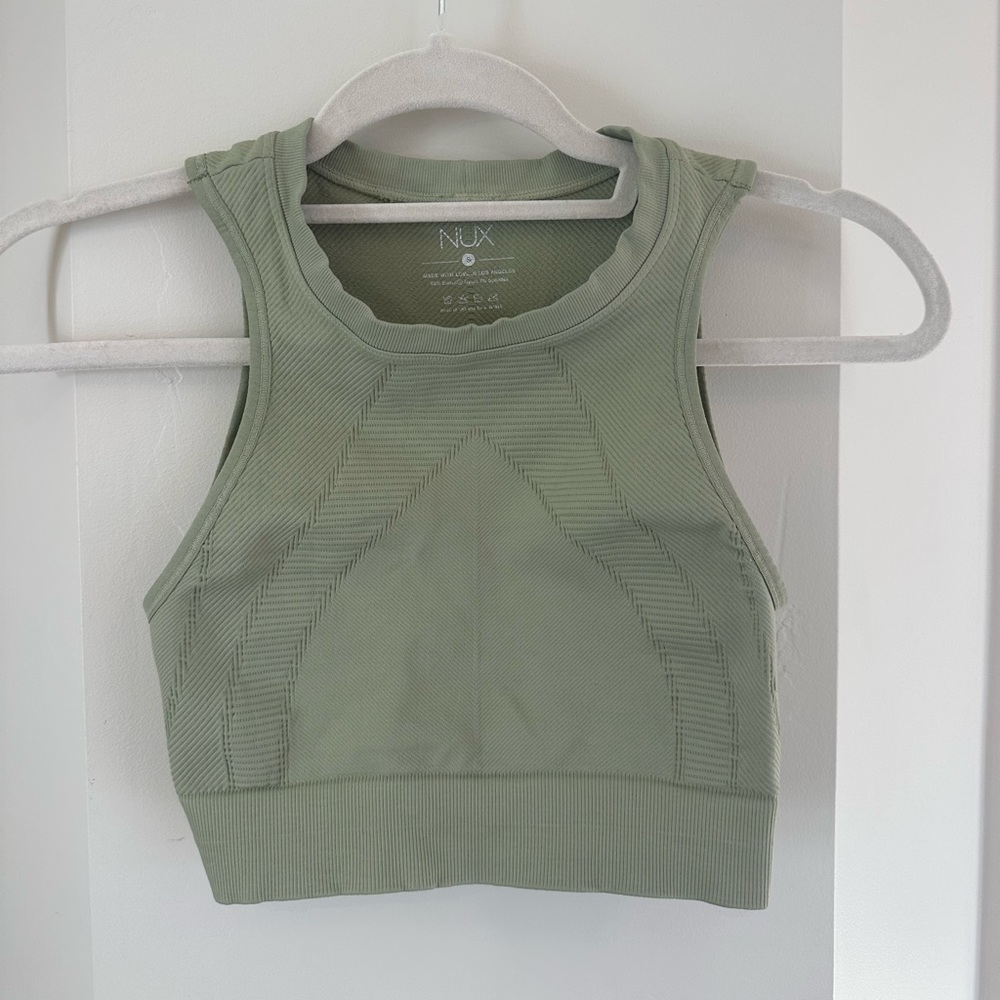 Soulcycle light green high neck cropped bra/tank top